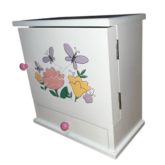 Open Front Wooden Jewelry Box Chest for Girls 8" x 8" Flowers & Butterflies with - Picture 5 of 16